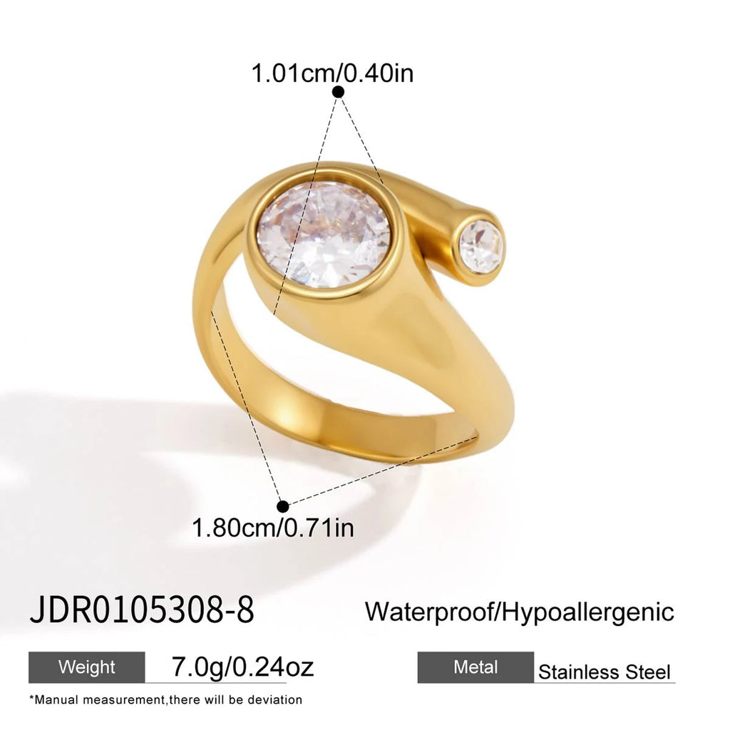KIKA Delicate Round Zircon Geometric Rings 18K Gold PVD Plated Stainless Steel 316L