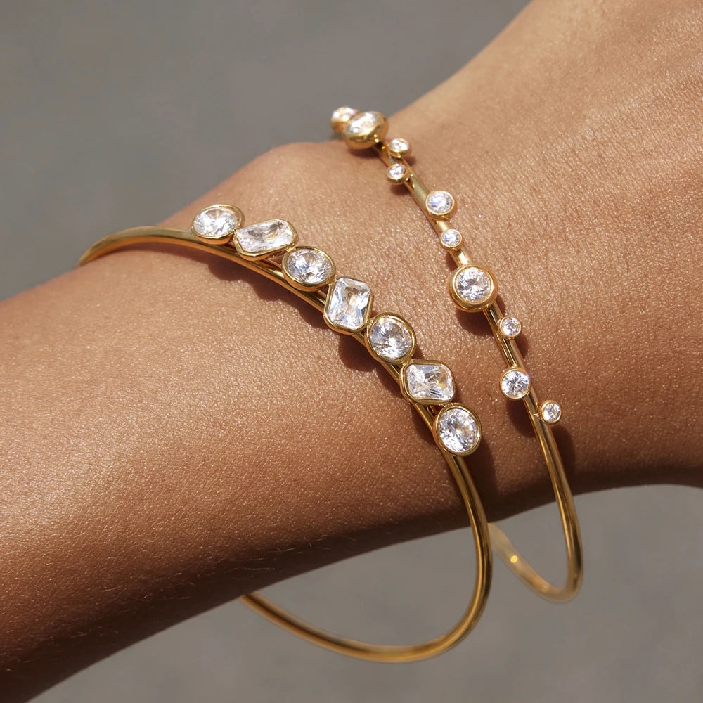Kika Delicate Geometric Cubic Zirconia Bangle 18K Gold PVD Plated Stainless Steel 316L