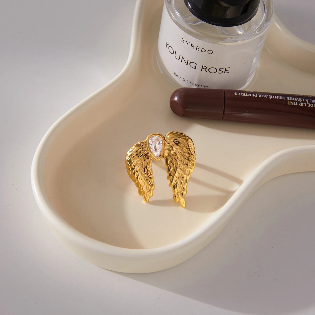 Classic White Zircon Wings Opening Ring