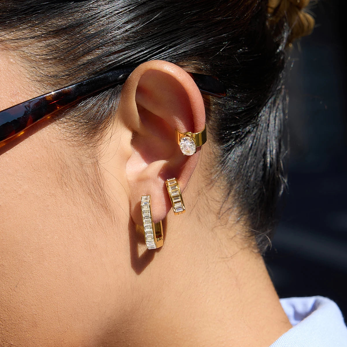 KIKA Minimalist 18K PVD Plated Gold Color U-Shaped White Zircon Earrings Women Waterproof Jewelry Stainless Steel 316L