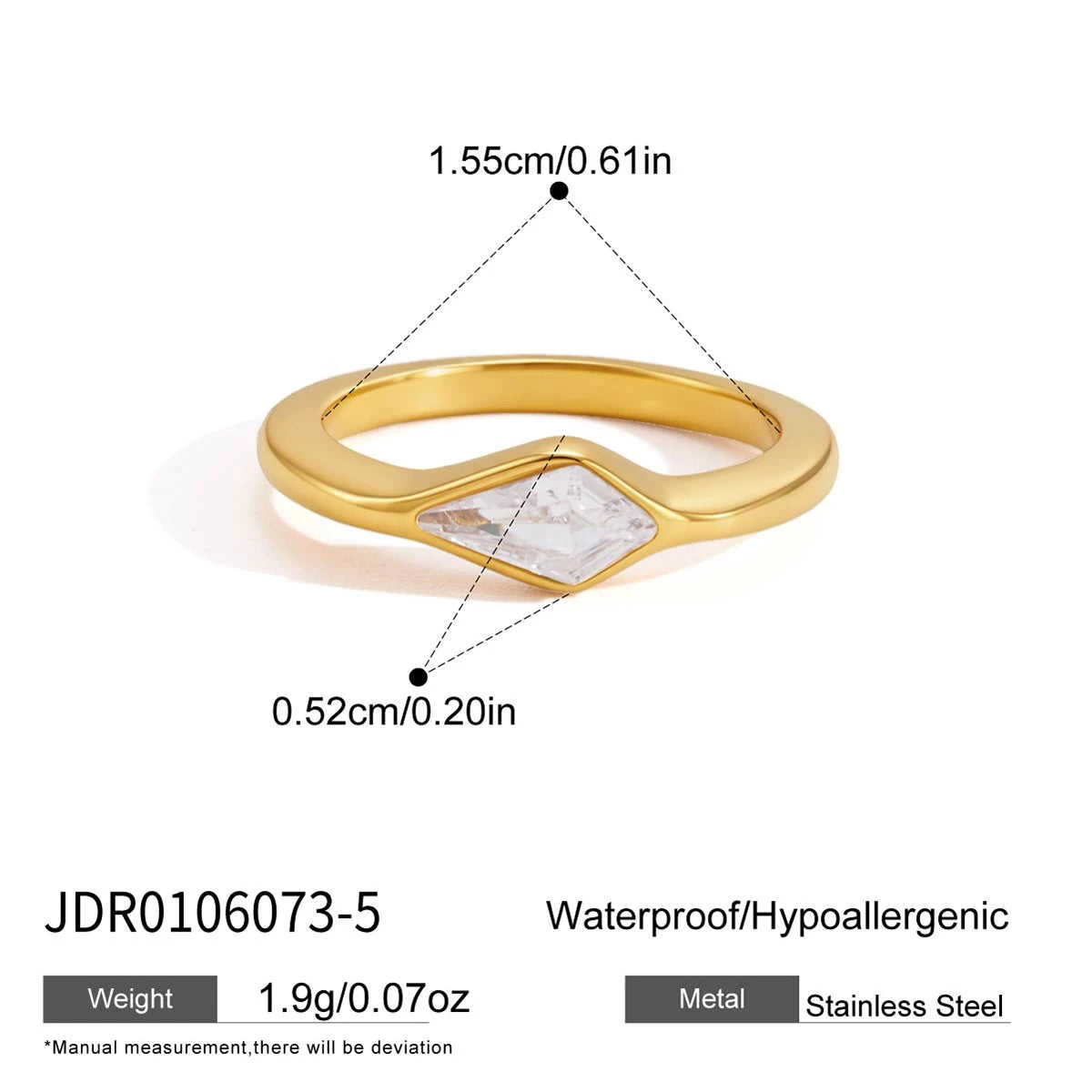 KIKA  Geometric Zircon Stackable Pinky Rings PVD 18K Gold Plated Stainless Steel 316L