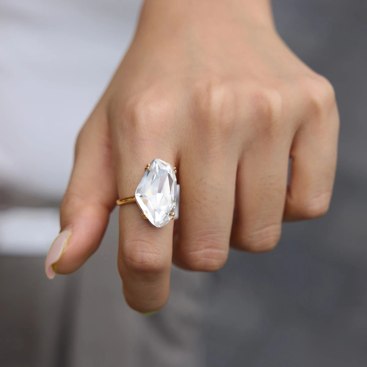 KIKA Chunky Big Crystal Glass Stone Rings PVD Plated Stainless Steel 316L