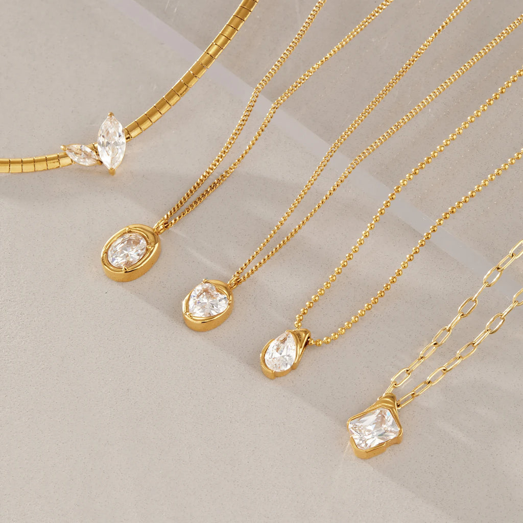 Kika Delicate Zircon Pendant Necklace 18K Gold PVD Plated Stainless Steel 316L