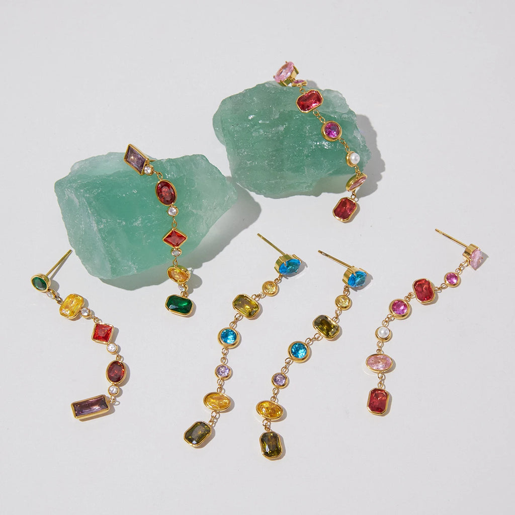 Kika Delicate Multicolor Geometric Zircon Drop Earrings