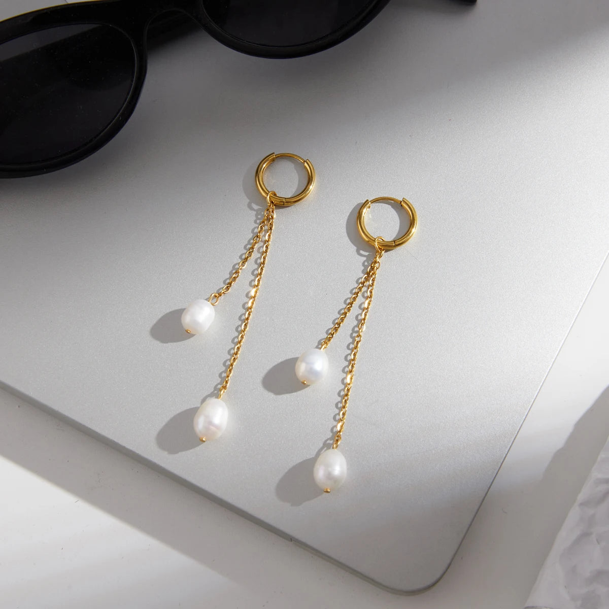 KIKA Elegant Freshwater Pearl Drop Earrings  PVD Plated Stainless Steel 316L