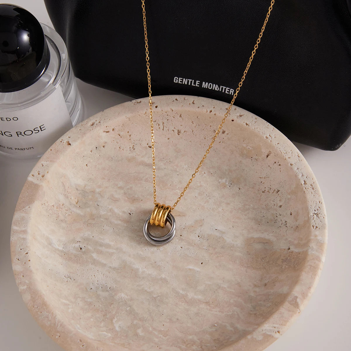 Kika Minimalist Two tone Door Handle Interlocking Pendant Necklace