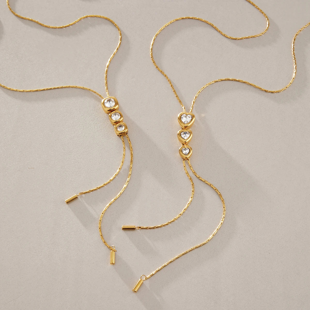 KIKA Round Heart Zircon Adjustable Long Chain Necklace For Women 18K Gold PVD Plated Stainless Steel 316L