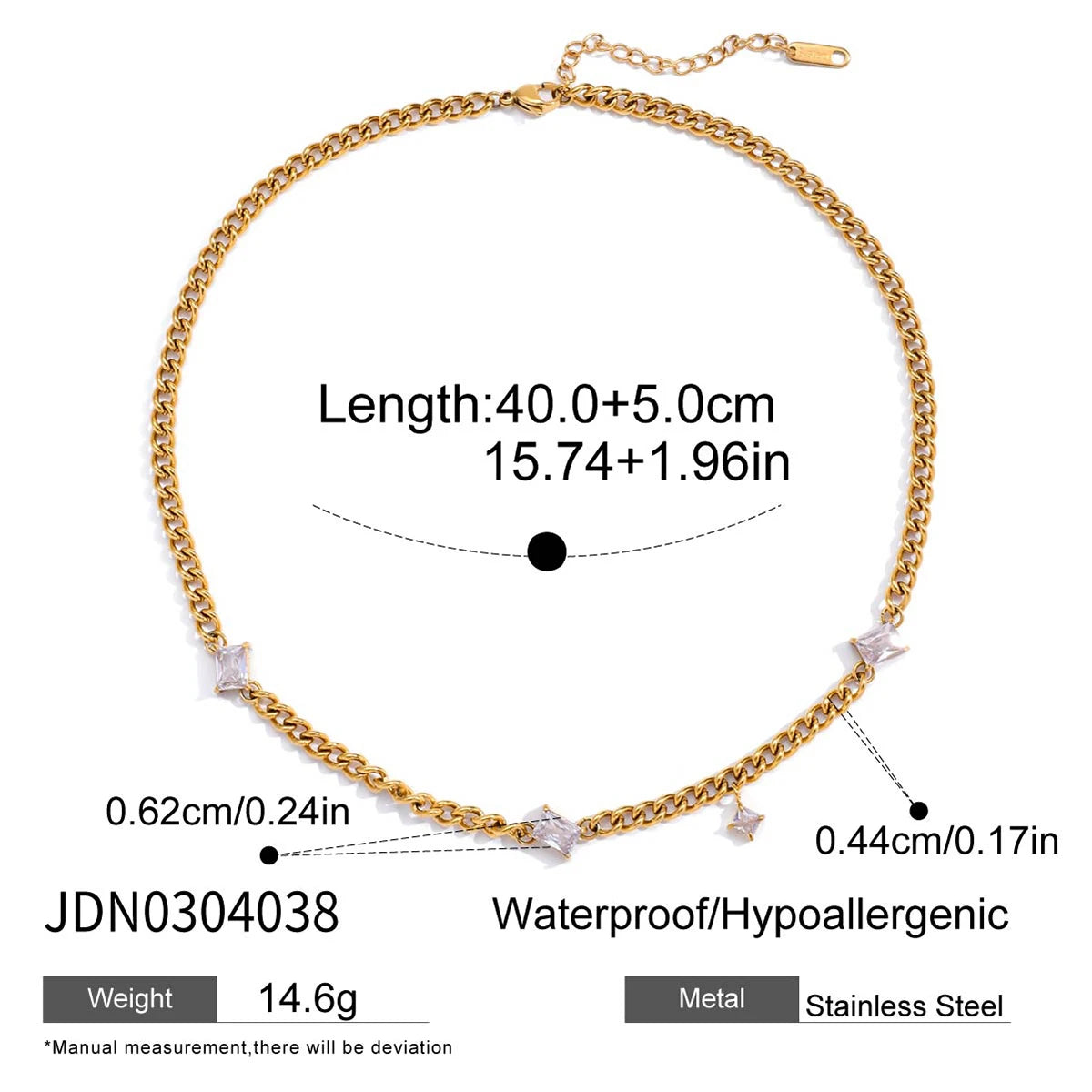 Kika Classic Gold Color White Zircon Chain Necklace