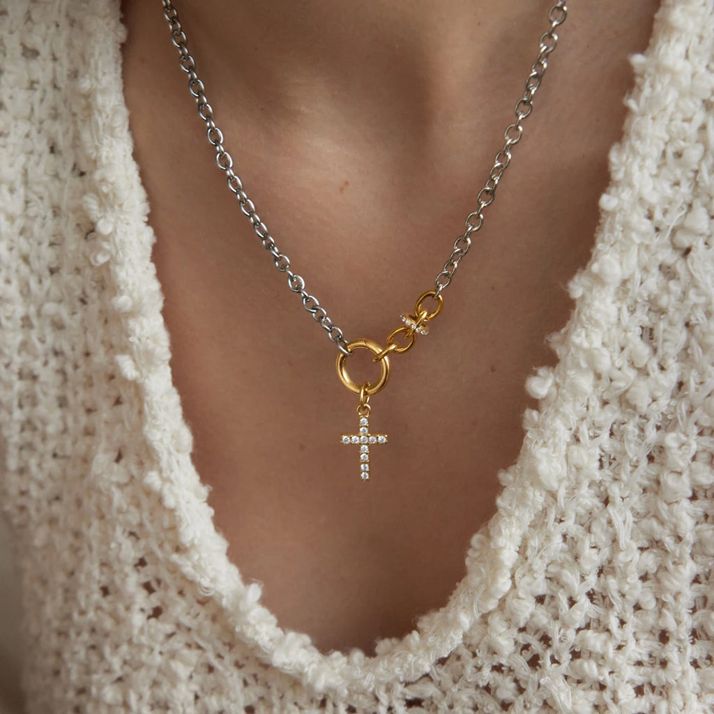 KIKA Detachable Heart Cross Pendant Necklace For Women Minimalist 18K Gold PVD Plated Stainless Steel Necklace Fashion Jewelry