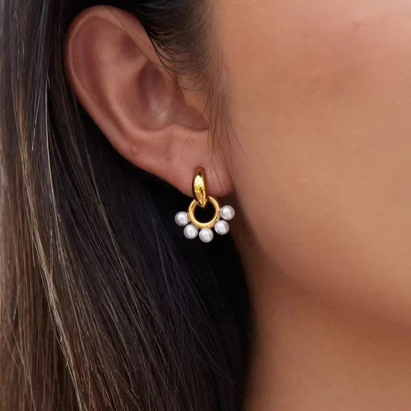 KIKA Elegant Imitation Pearl Stud Earrings 18K Gold PVD Plated Stainless Steel 316L