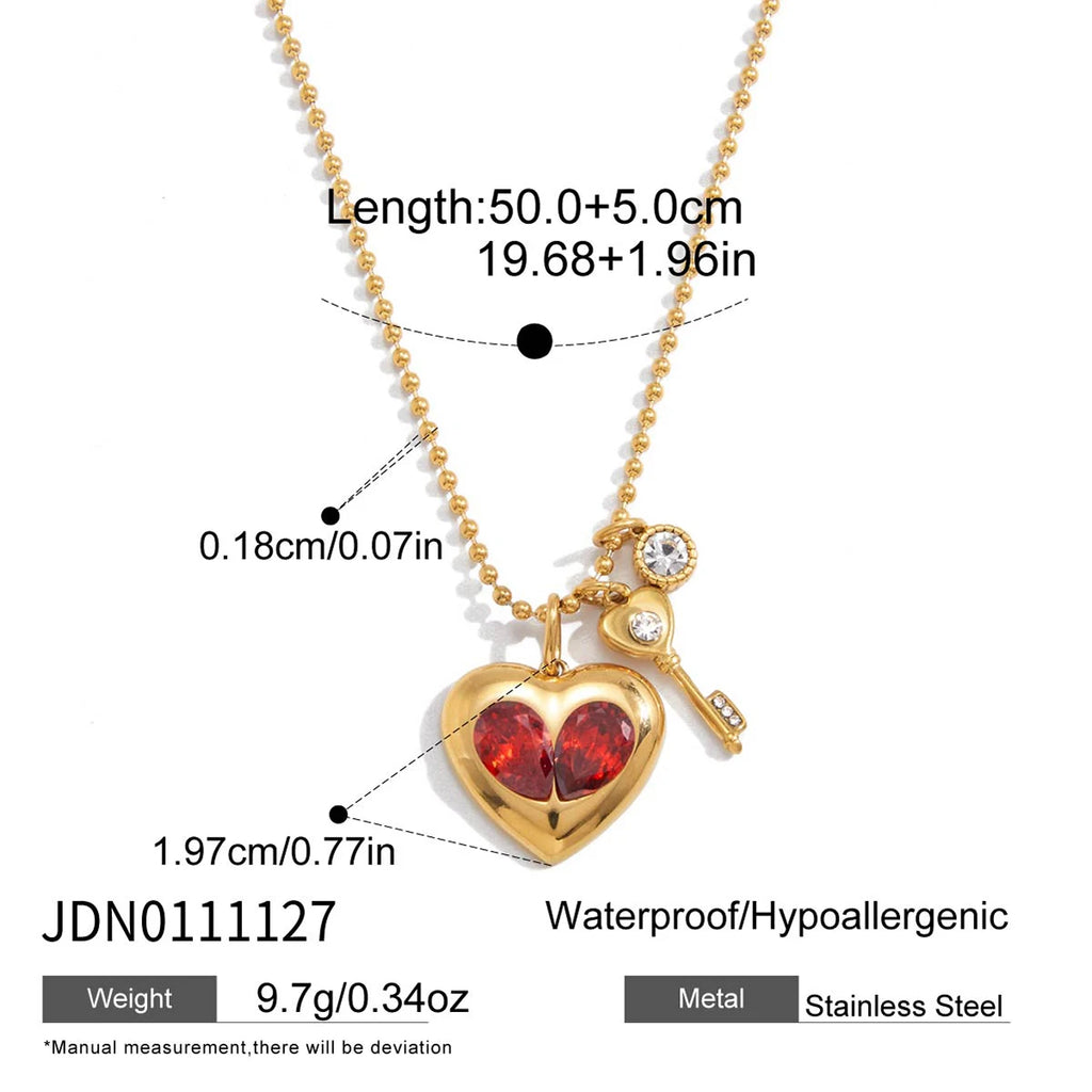 Kika Classic Red Zircon Heart Shaped Necklace