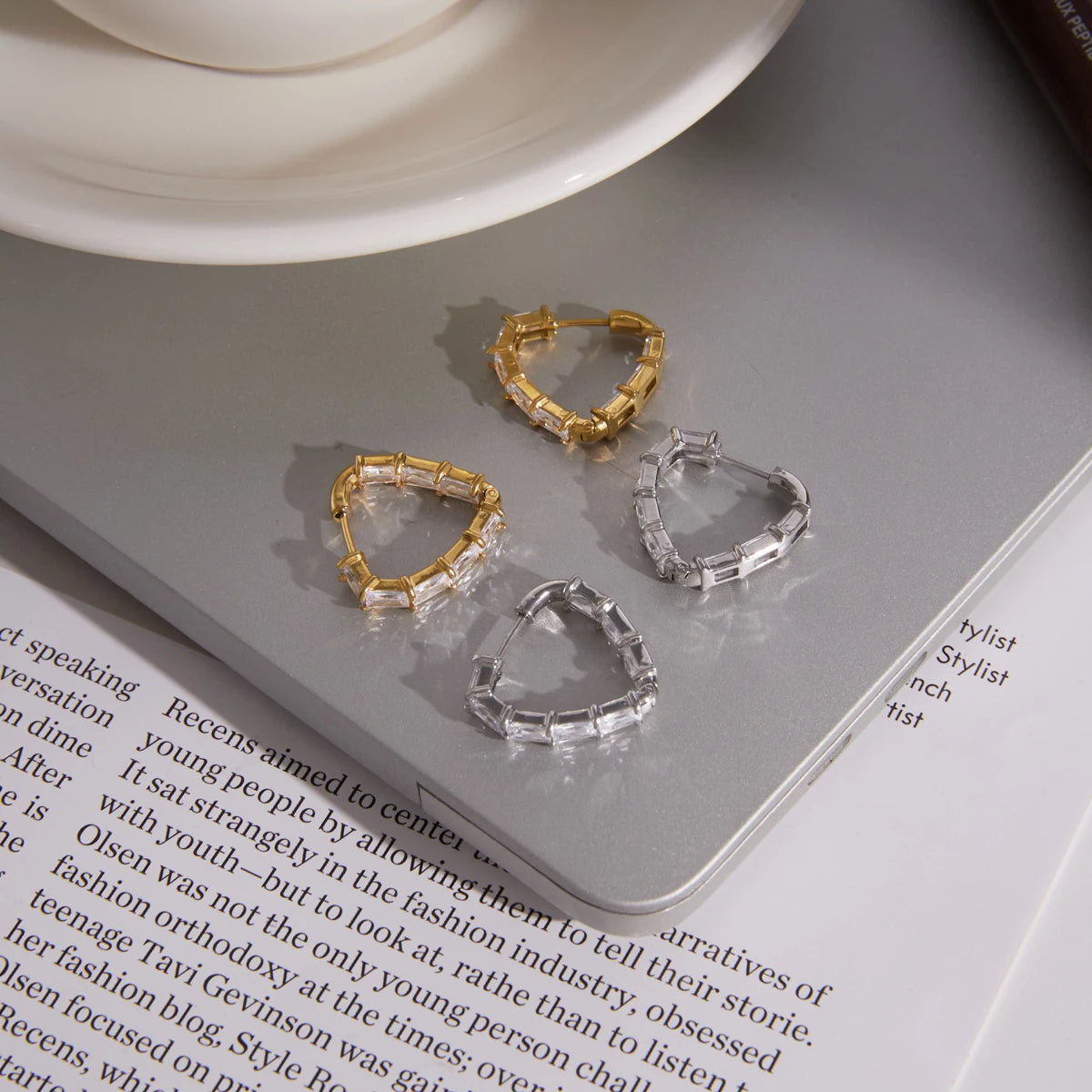 Kika Full Zircon Triangle Shape Clip Earrings For Women Minimalist 18K Gold PVD Plated Stainless Steel 316L