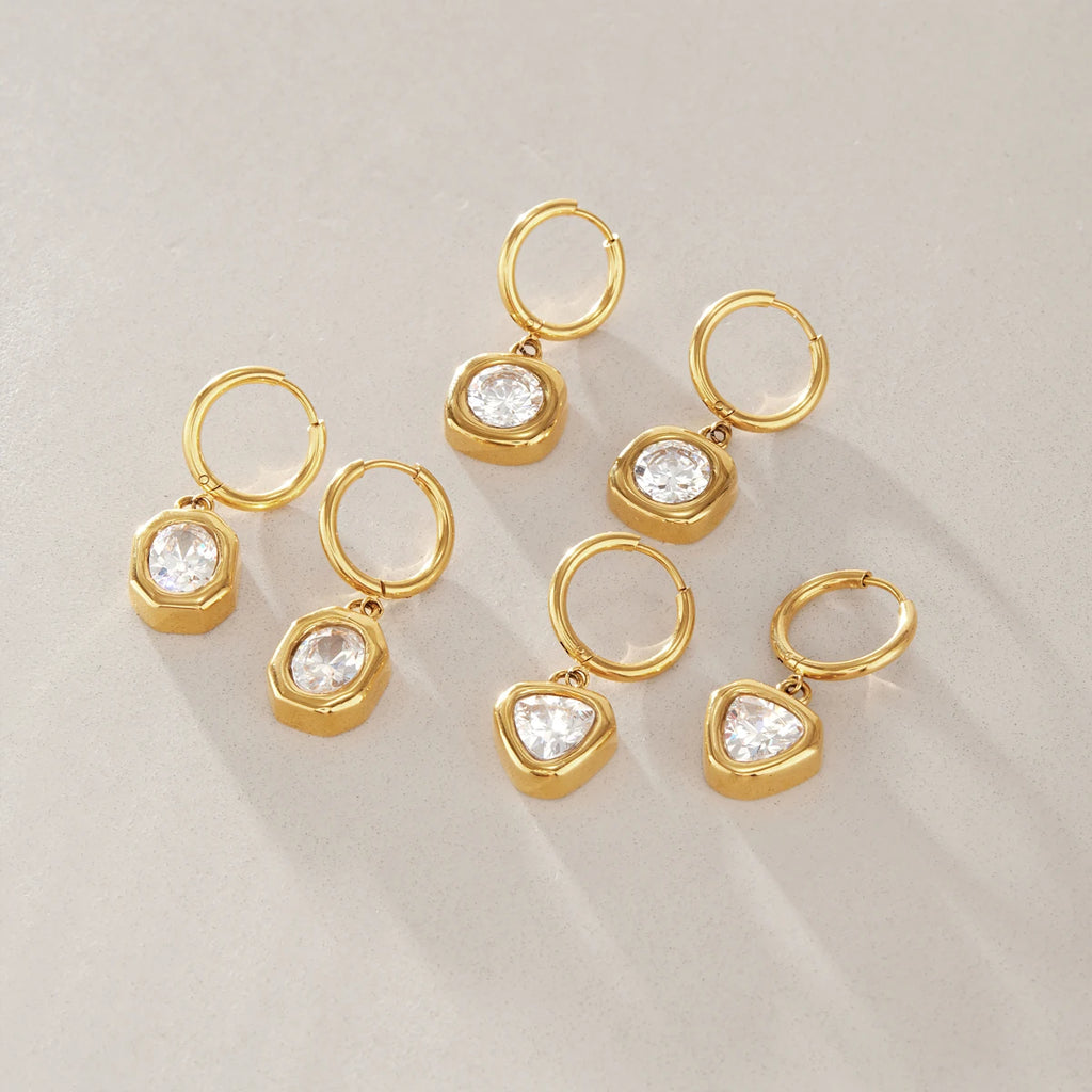 Kika Geometric Zircon Drop Earrings Minimalist 18K Gold PVD Plated Stainless Steel 316L