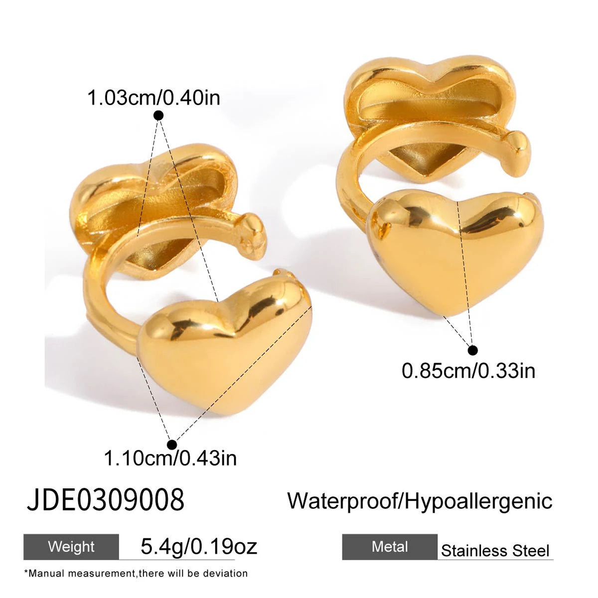 KIKA Classic PVD Plated Gold Heart Shape Ear Clip  Stainless Steel 316L
