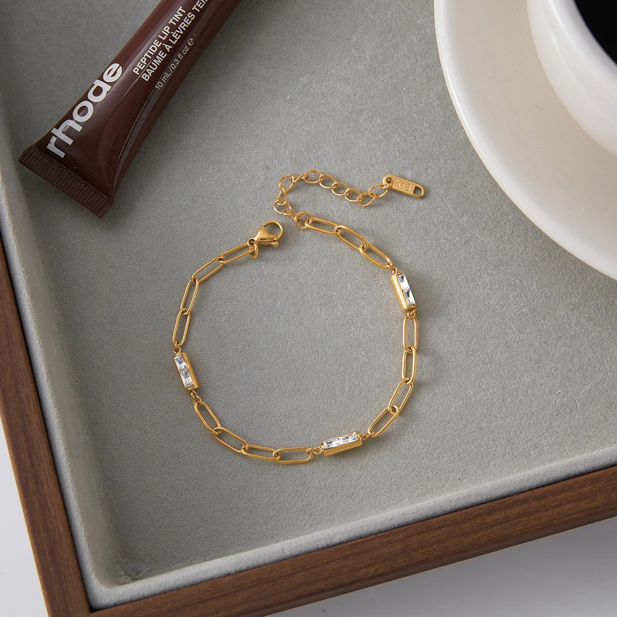 KIKA Minimalist Classic 18K Gold Color PVD Plated Inlay White Zircon Bracelets Waterproof Stainless Steel 316L