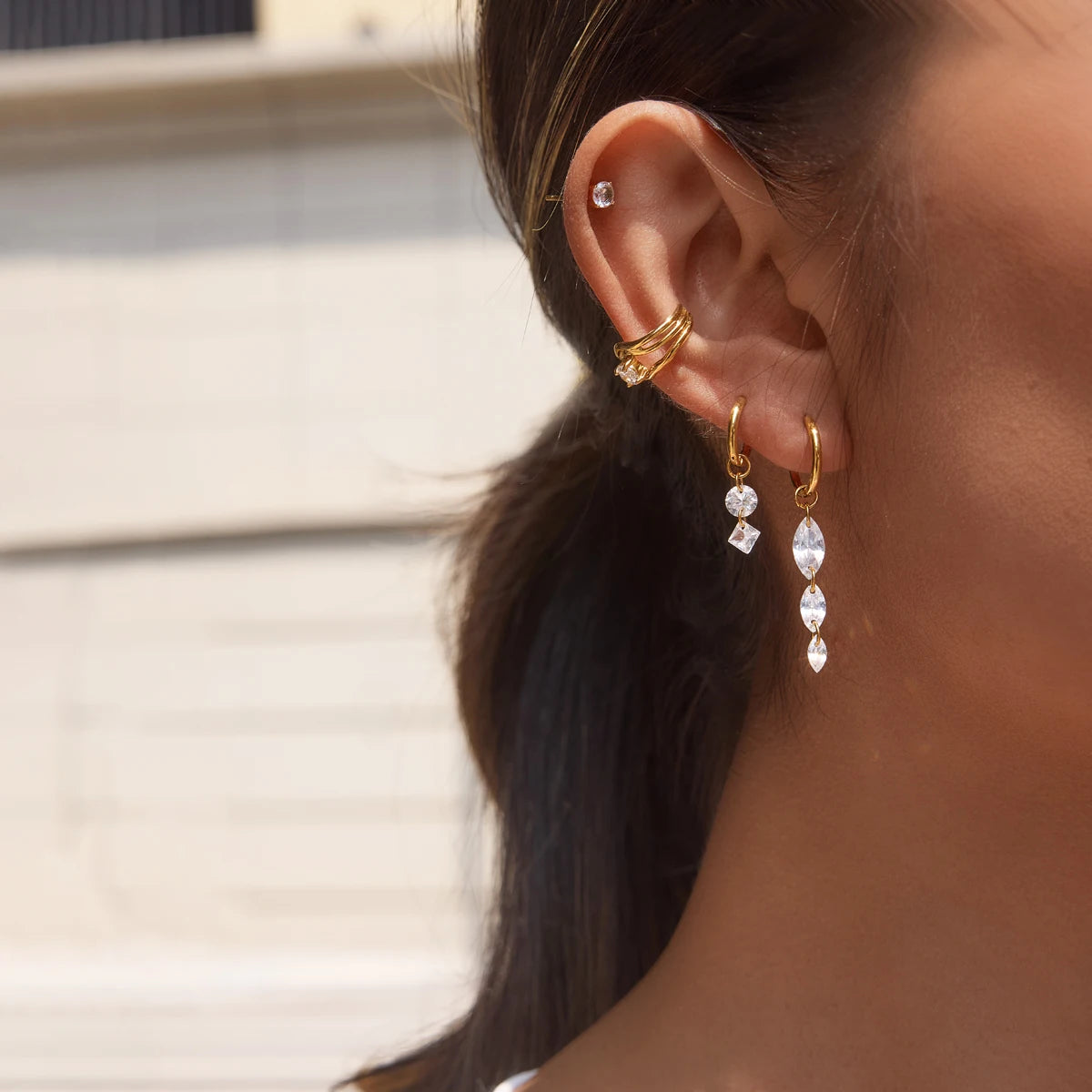 KIKA 1 PC White Zircon Non-piercing Ear Clip  PVD Plated Stainless Steel 316L