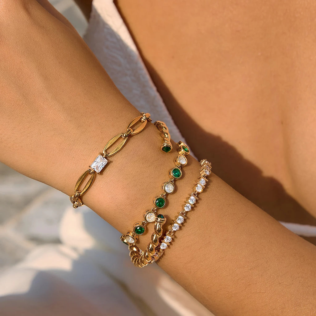 Kika Delicate Green Zircon Fried Dough Twists Bracelet