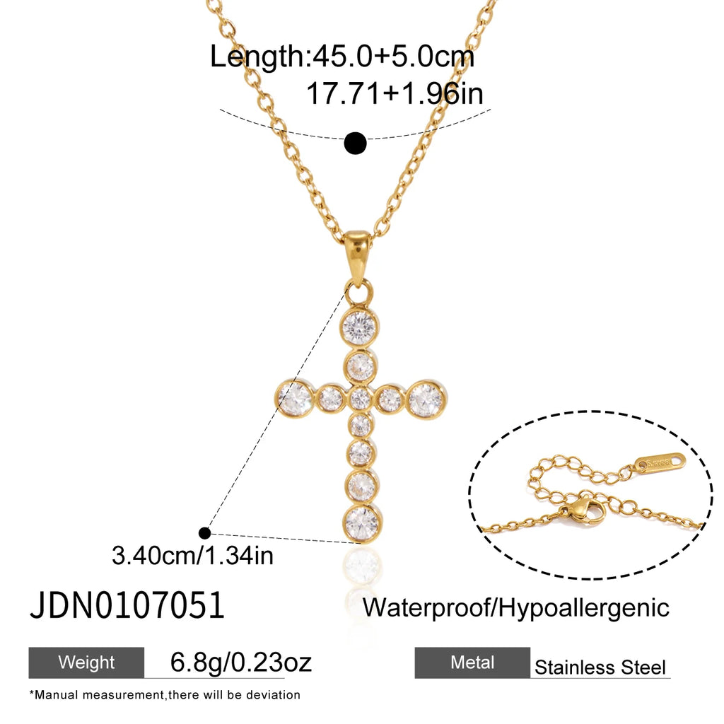KIKA Classic Zircon Cross Pendant Necklace For Women Minimalist 18K Gold PVD Plated Stainless Steel Necklace Fashion Jewelry