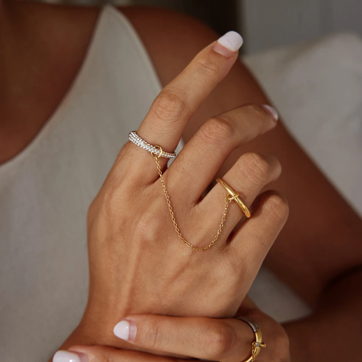 KIKA Delicate Crystal Rings For Women Minimalist 18K Gold PVD Plated Stainless Steel Tassel Rings Fashion Jewelry Gift