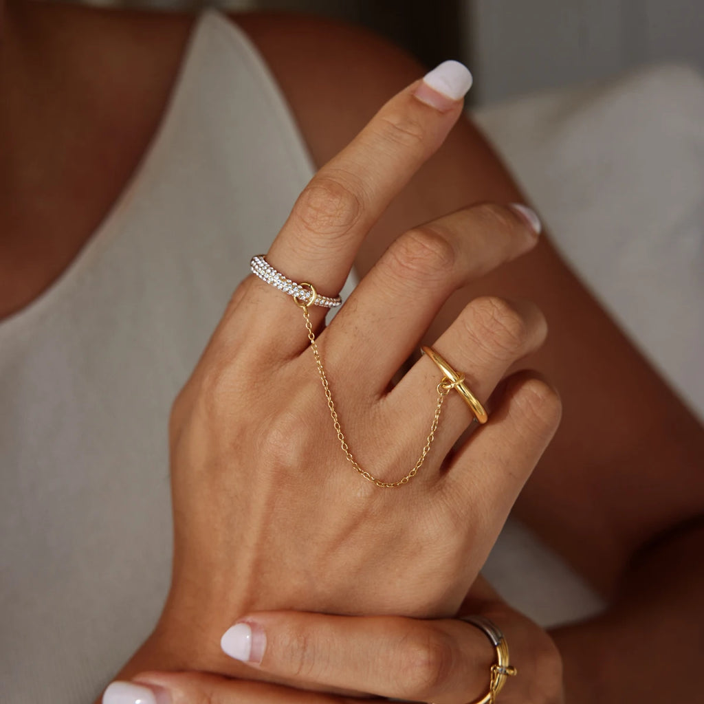 KIKA Delicate Crystal Rings For Women Minimalist 18K Gold PVD Plated Stainless Steel Tassel Rings Fashion Jewelry Gift