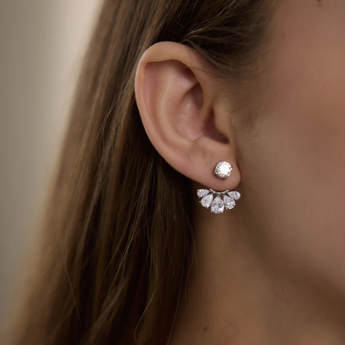 Kika Delicate Round Water Drop Zircon Front Back Stud Earrings Stainless Steel 316L