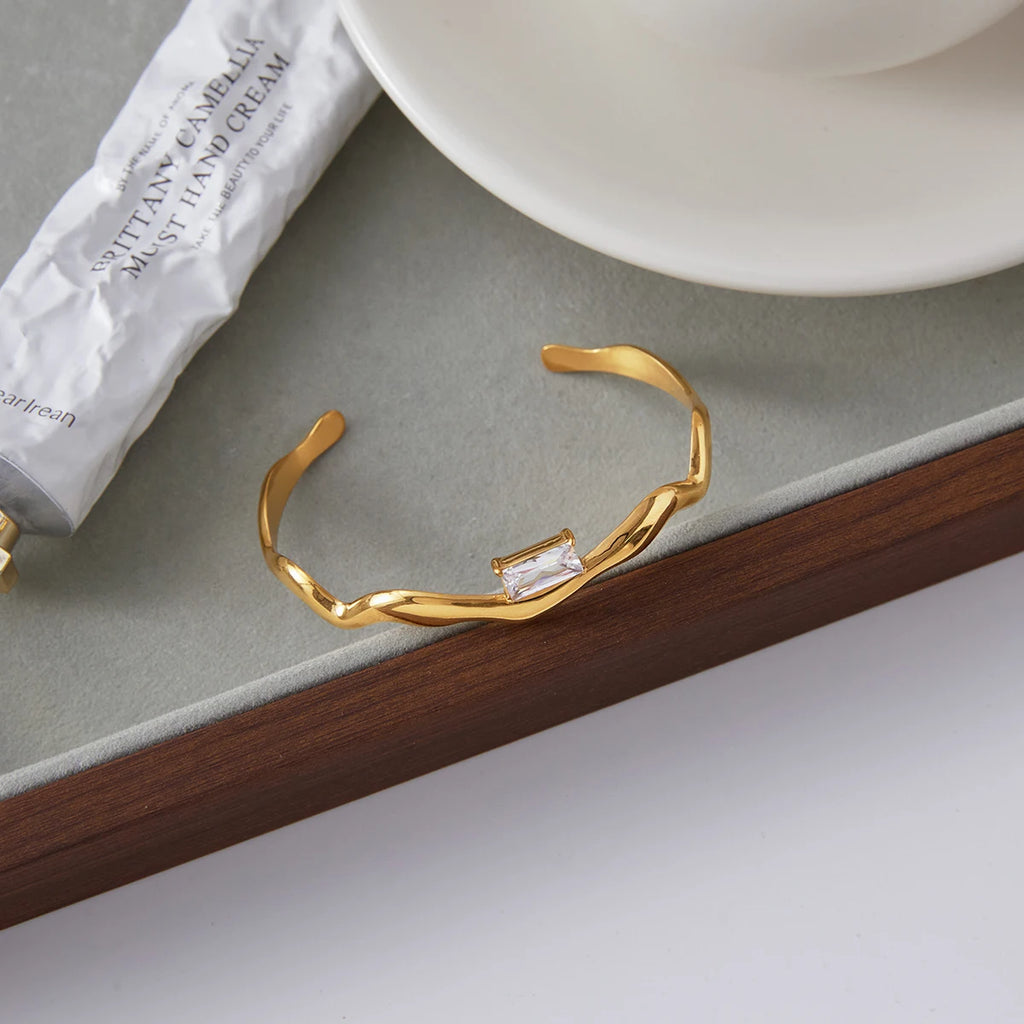 Inlay Square Shape Zircon Wave Open Bracelets