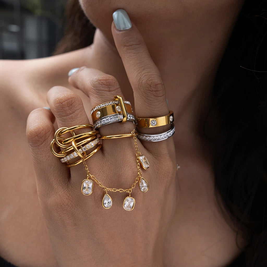 Delicate White Rhinestone Multi Ring