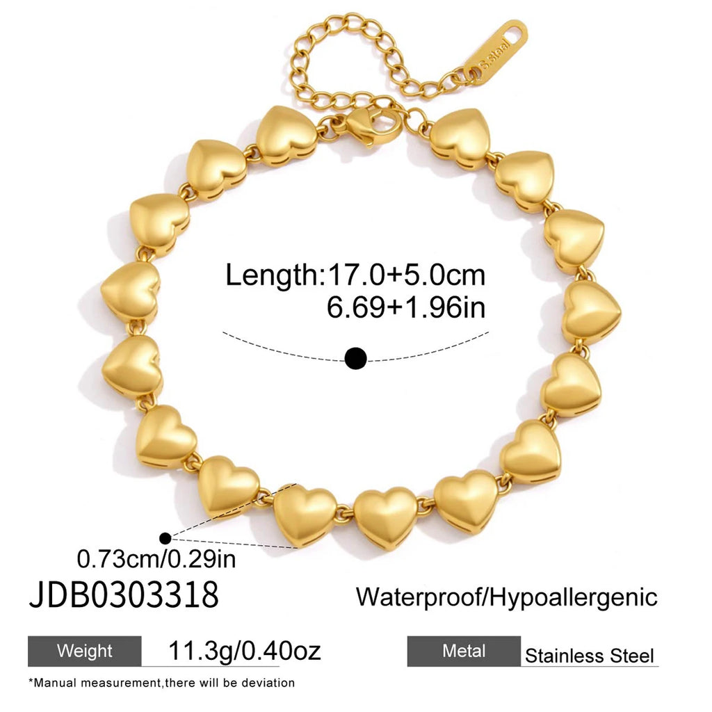 KIKA Romantic Heart Shape Chain Bracelet PVD Plated Stainless Steel 316L