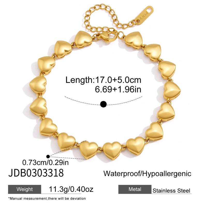 KIKA Romantic Heart Shape Chain Bracelet PVD Plated Stainless Steel 316L