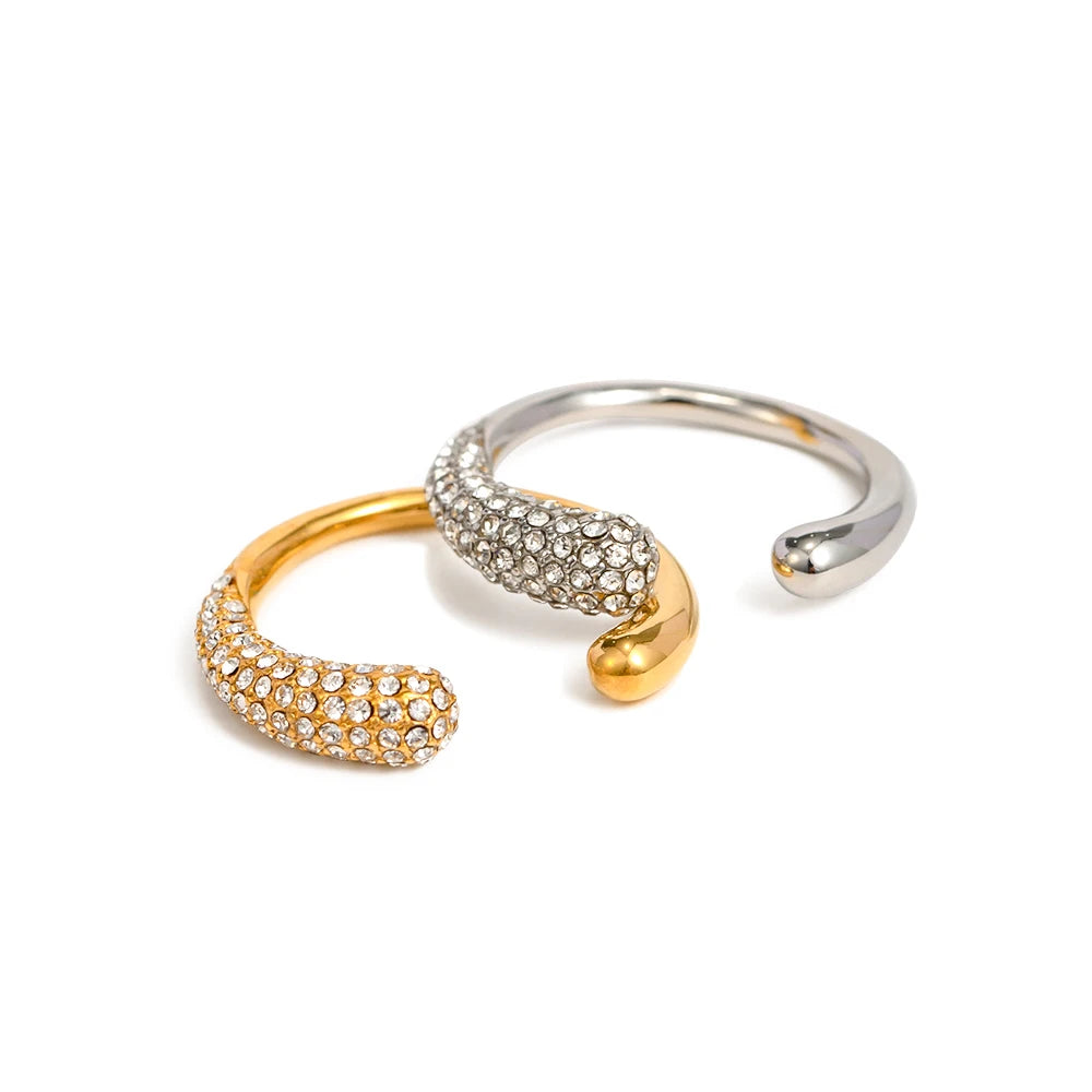 Kika Waterproof Luxury Shiny Cubic Zirconia Exquisite Stainless Steel Chic Open Ring Adjustable
