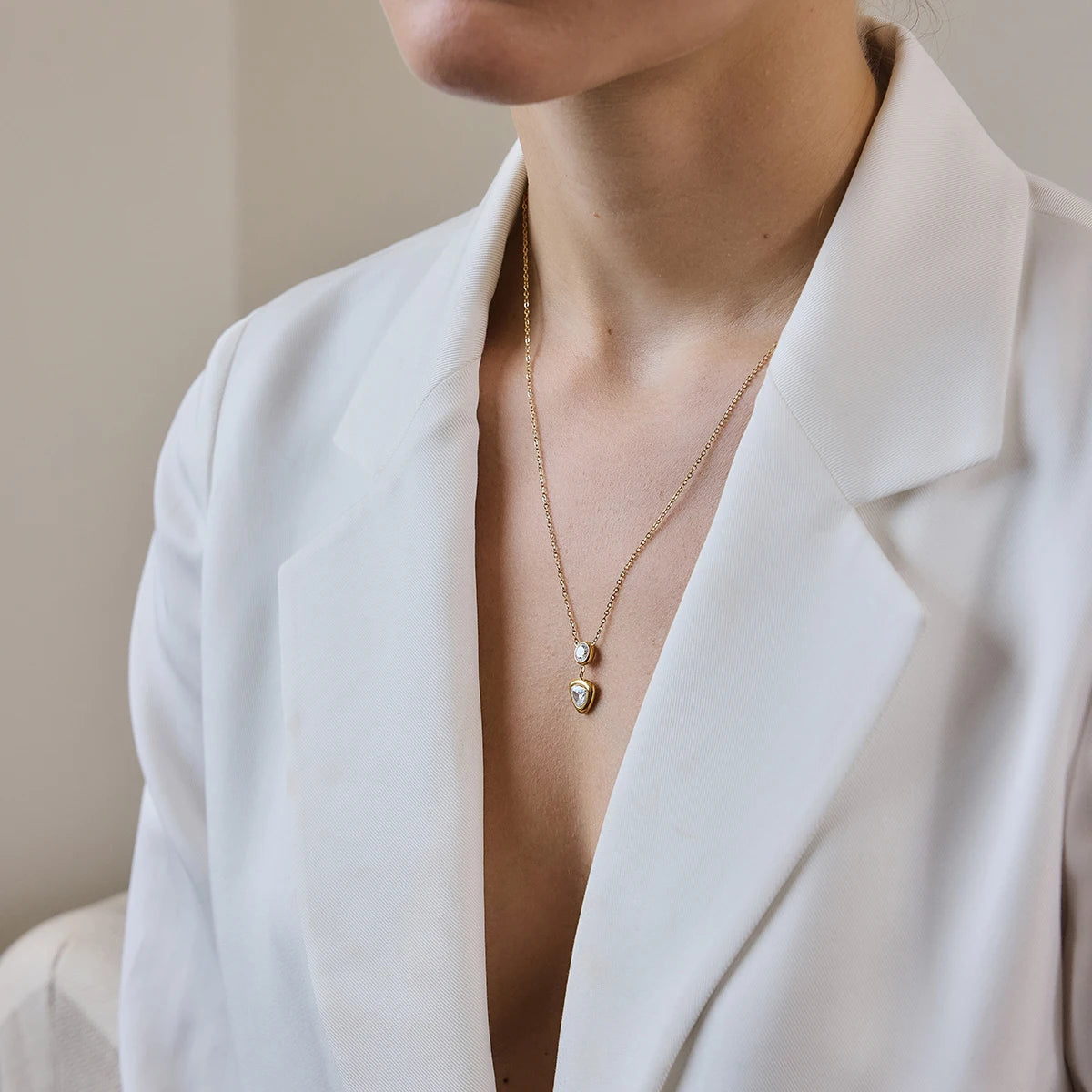 KIKA Elegant Geometric Zircon Pendant Necklace Earrings For Women Minimalist 18K Gold PVD Plated Stainless Steel 316L
