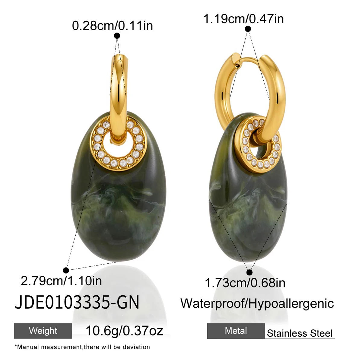 KIKA Elegant Crystal Circle Resin Drop Earrings  Plated Stainless Steel 316L