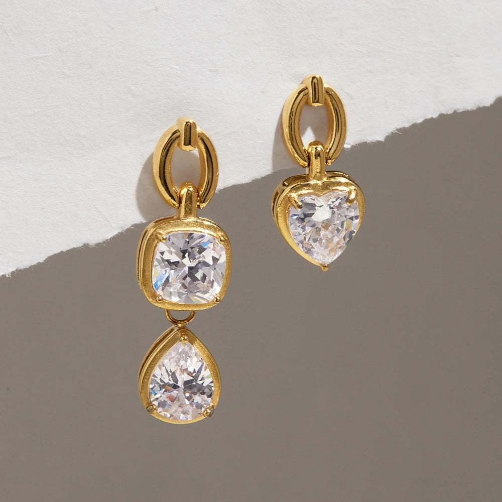 KIKA Asymmetric Zircon Drop Earrings For Women Minimalist 18K Gold PVD Plated Stainless Steel Earrings Fashion Jewelry Gift