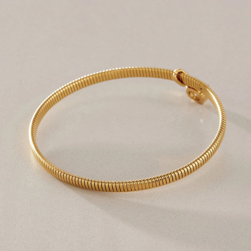 Kika Geometric Zircon Charm Snake Chain Bangle Minimalist 18K Gold PVD Plated Stainless Steel 316L
