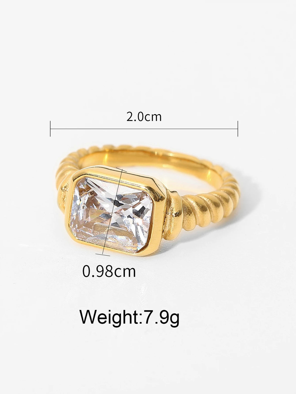 KIKA Minimalist 18K Gold Color PVD Plated Stainless Steel 316L Geometric Zircon Flower Ring Stackable Texture Ring