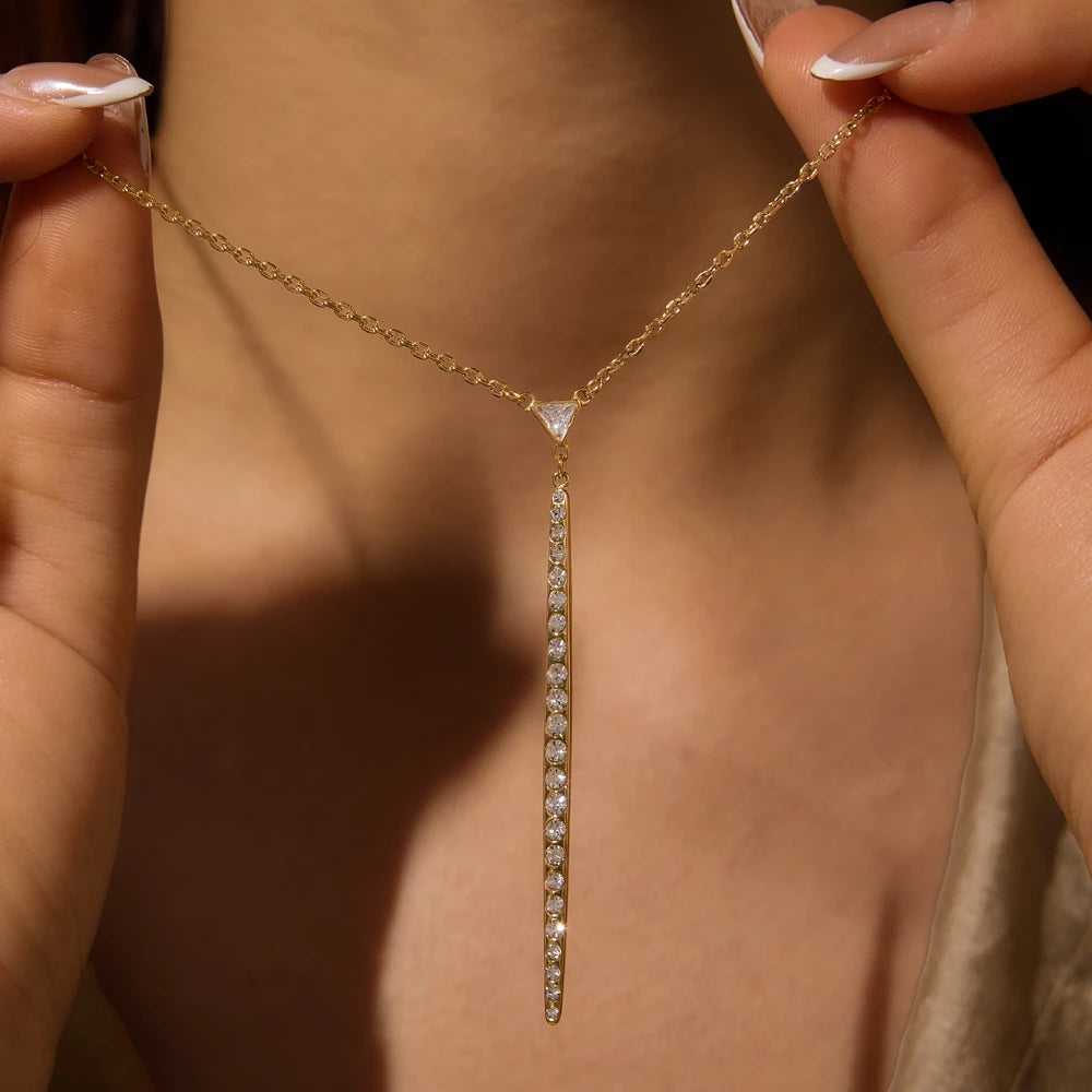 Kika Zircon Triangle Crystal Stick Pendant Necklace