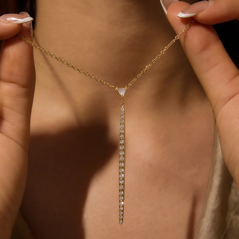 Kika Zircon Triangle Crystal Stick Pendant Necklace
