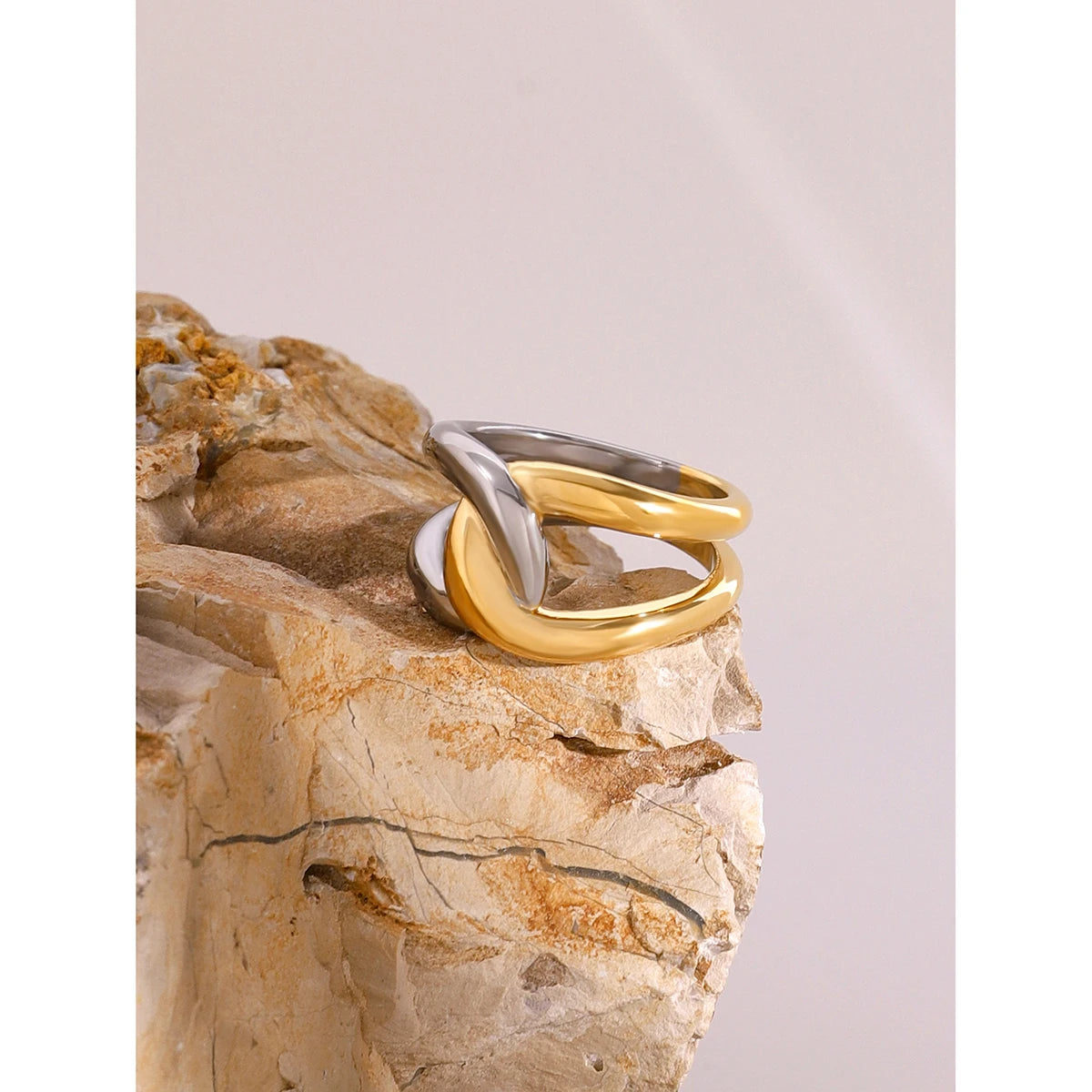 Kika Minimalist Stainless Steel Twisted Geometric Abstract Fashion Ring