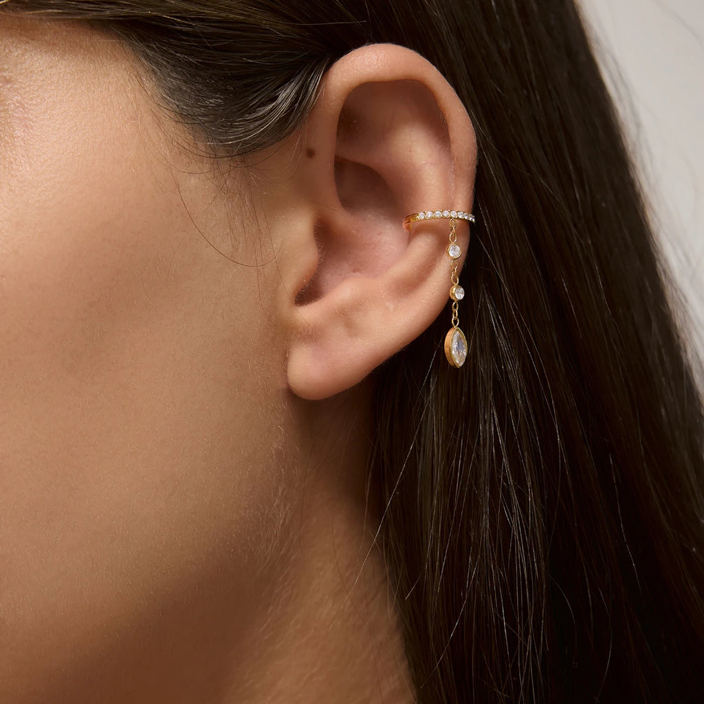 Kika Asymmetric Zircon Pendant Non-piercing Ear Clips 18K Gold PVD Plated Stainless Steel 316L