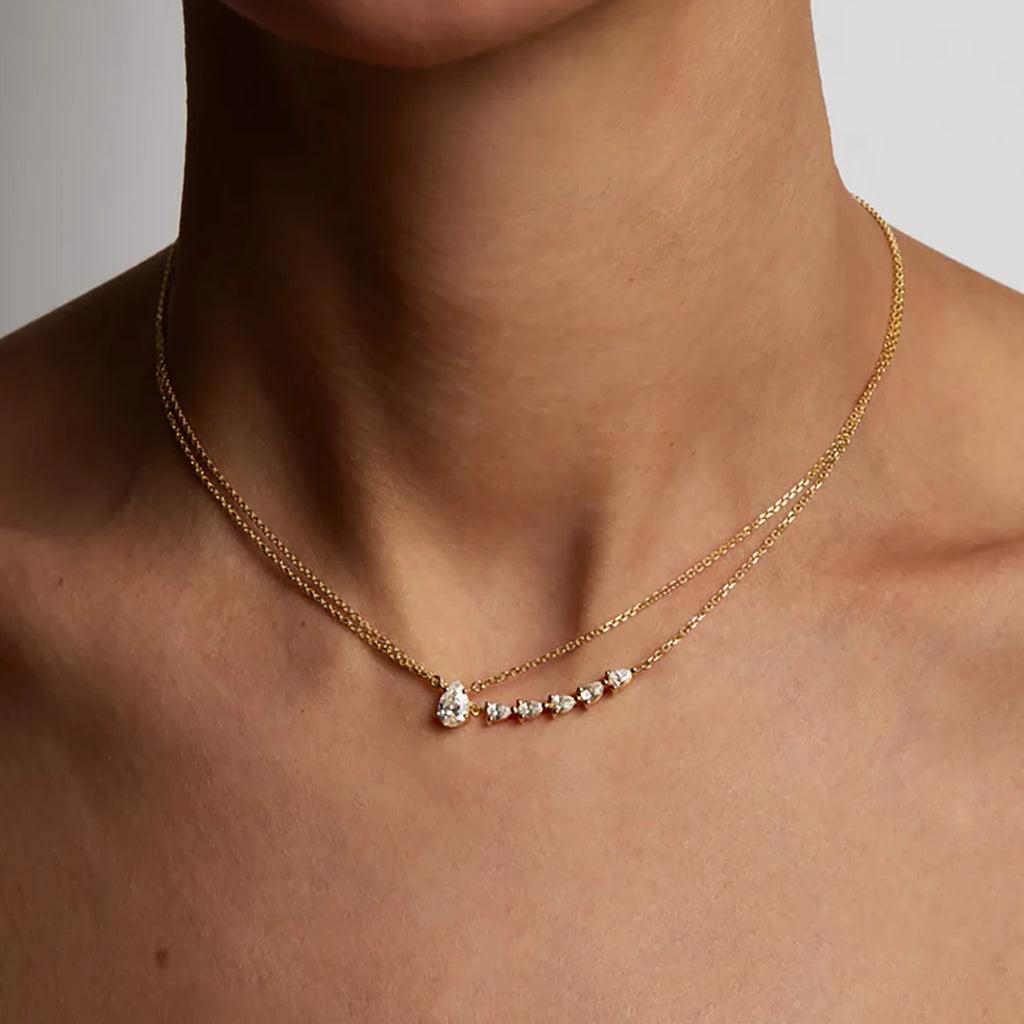 KIKA Water Drop Zircon Smile Shape Pendant Necklace  18K Gold Plated Stainless Steel 316L