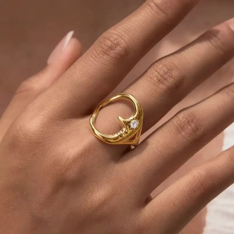 KIKA Classic Moon Shape Hollow Open Rings  PVD Plated Stainless Steel 316L
