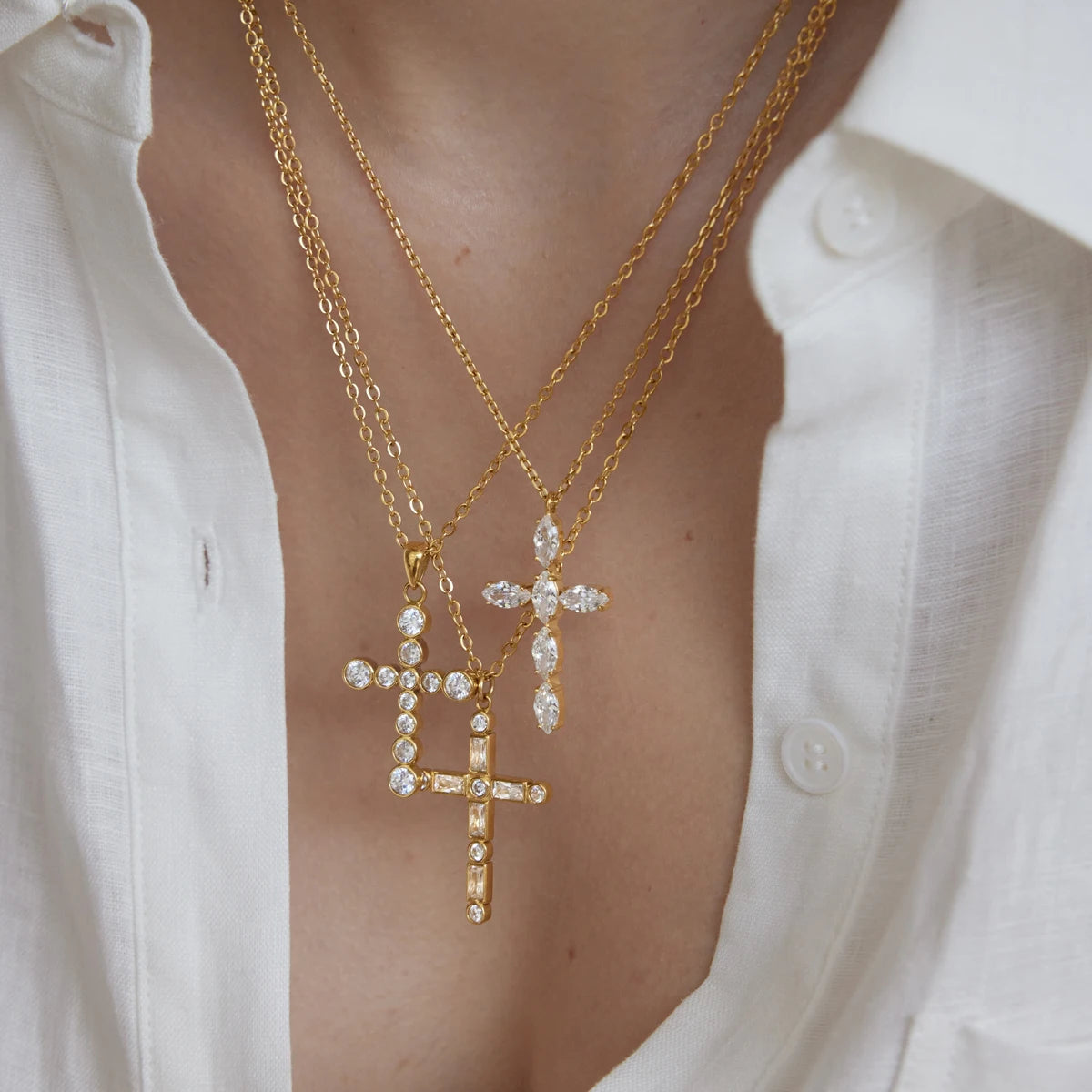 KIKA Classic Zircon Cross Pendant Necklace For Women Minimalist 18K Gold PVD Plated Stainless Steel Necklace Fashion Jewelry