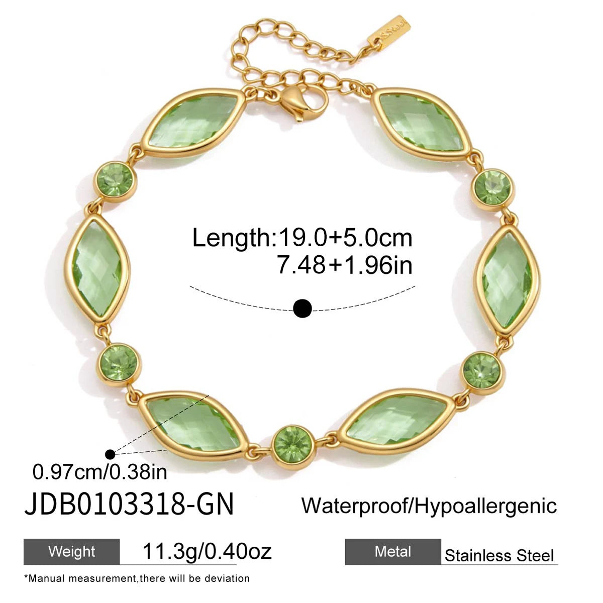 KIKA Elegant Geometric Zircon Glass Bracelet PVD Plated Stainless Steel 316L