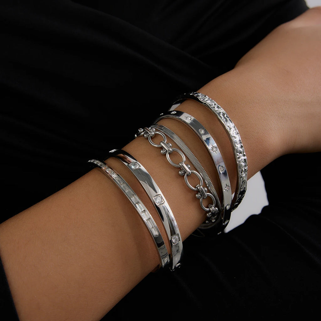 KIKA Minimalist Hammer Pattern Adjustable Bracelet Stainless Steel 316L Serpentine Chain Blade Chain Stackable