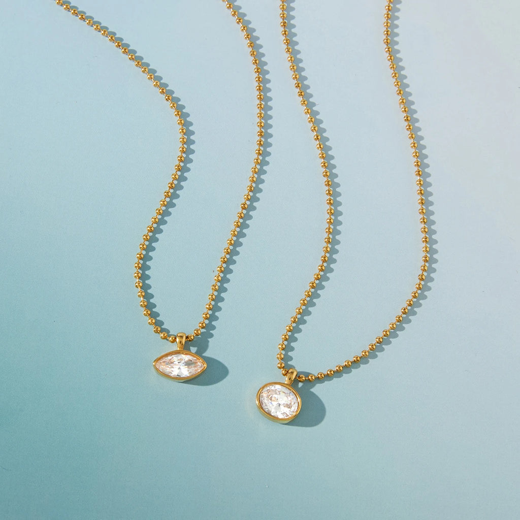 Classic Geometric waterdrop shape White Zircon Necklace
