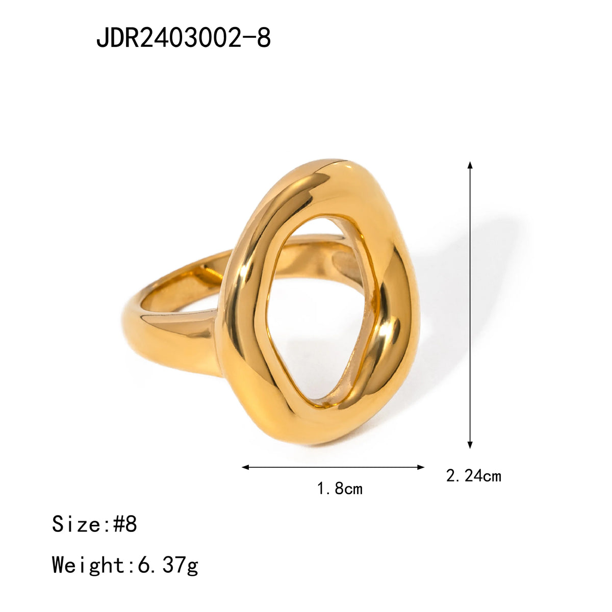 KIKA Fashion Trend PVD Plated Stainless Steel 316L Circular Hollow Ring Asymmetrical Pleated Stackable Ring Women's Jewe