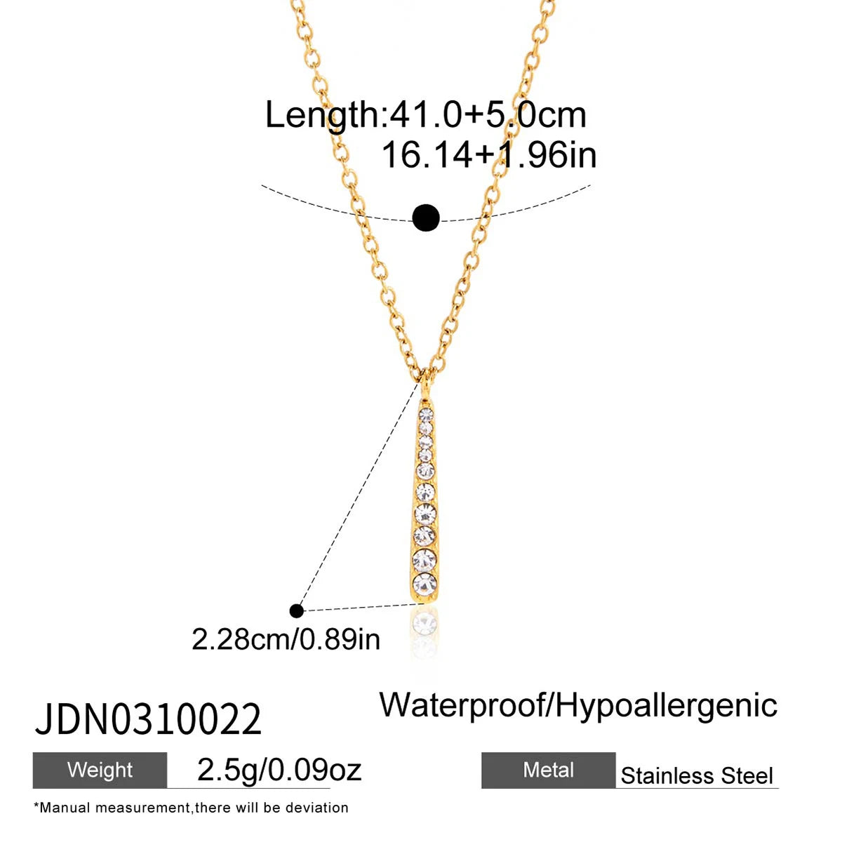 Kika Classic 18K Plated Gold Color Stainless Steel Water Droplet Shaped Pendant Necklace
