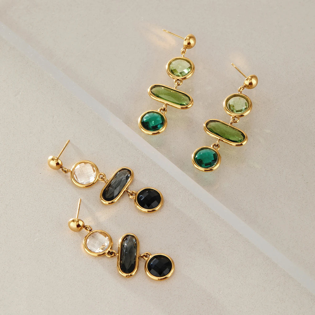 KIKA Elegant Geometric Glass Drop Earrings For Women Minimalist 18K Gold PVD Plated Stainless Steel Earrings Fashion Jewelry