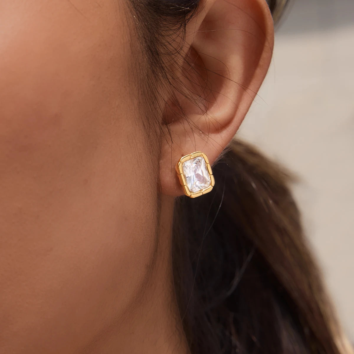 KIKA Delicate Rectangle Zircon Stud Earrings PVD Plated Stainless Steel 316L