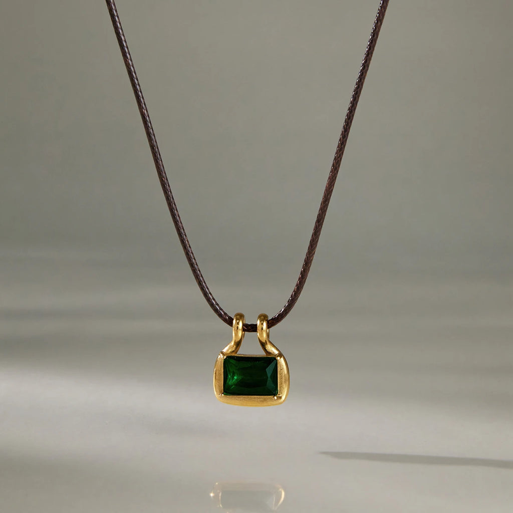 KIKA Elegant Green Zircon Pendant Rope Chain Necklace For Women 18K Gold PVD Plated Stainless Steel Necklace Fashion Jewelry